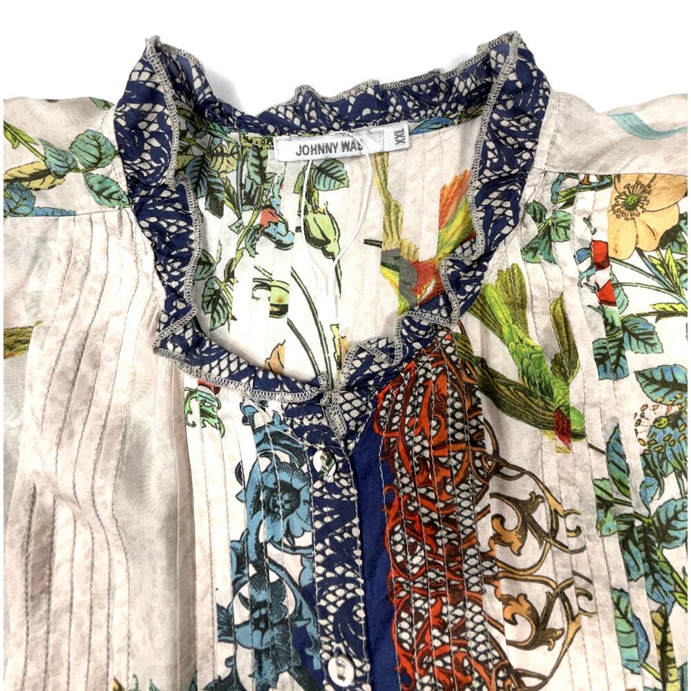 Johnny Was NWOT Evette 100% silk Blouse Sz XXL floral print ruffled neckline - Picture 5 of 14